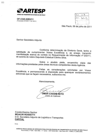 Resposta ao requerimento de informações à Dersa sobre a construção do Trecho Leste do Rodoanel 