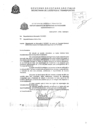 Resposta ao requerimento de informações ao Superintendente do Departamento de Estradas e Rodagem – DER 