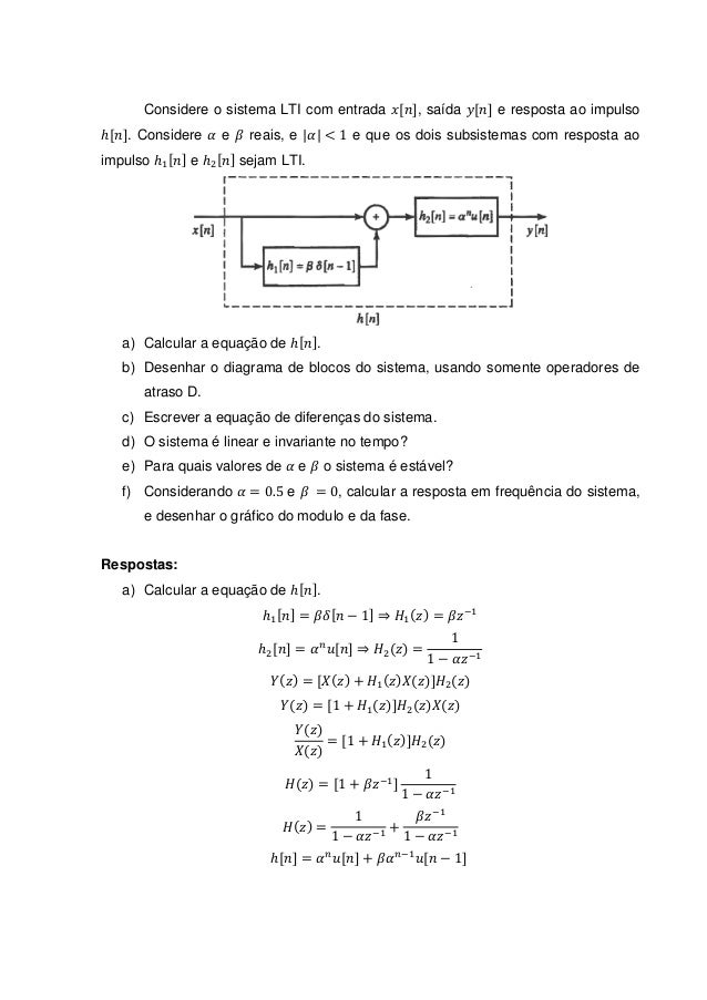 Exercicio 1 Sistemas Discretos Resposta Em Frequencia