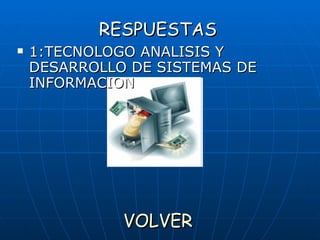 RESPUESTAS 1:TECNOLOGO ANALISIS Y DESARROLLO DE SISTEMAS DE INFORMACION VOLVER 