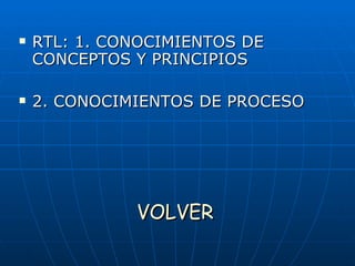 RTL: 1. CONOCIMIENTOS DE CONCEPTOS Y PRINCIPIOS 2. CONOCIMIENTOS DE PROCESO VOLVER 