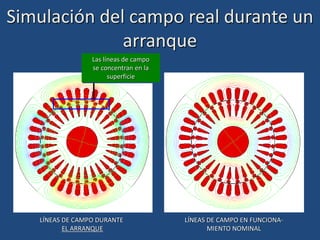 LÍNEAS DE CAMPO DURANTE
EL ARRANQUE
LÍNEAS DE CAMPO EN FUNCIONA-
MIENTO NOMINAL
Las líneas de campo
se concentran en la
superficie
Simulación del campo real durante un
arranque
 