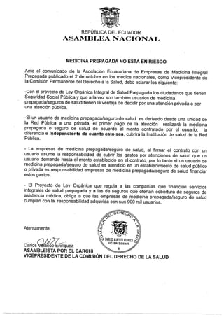 Respuesta a la Asociación Ecuatoriana de Empresas de Medicina Integral Prepagada
