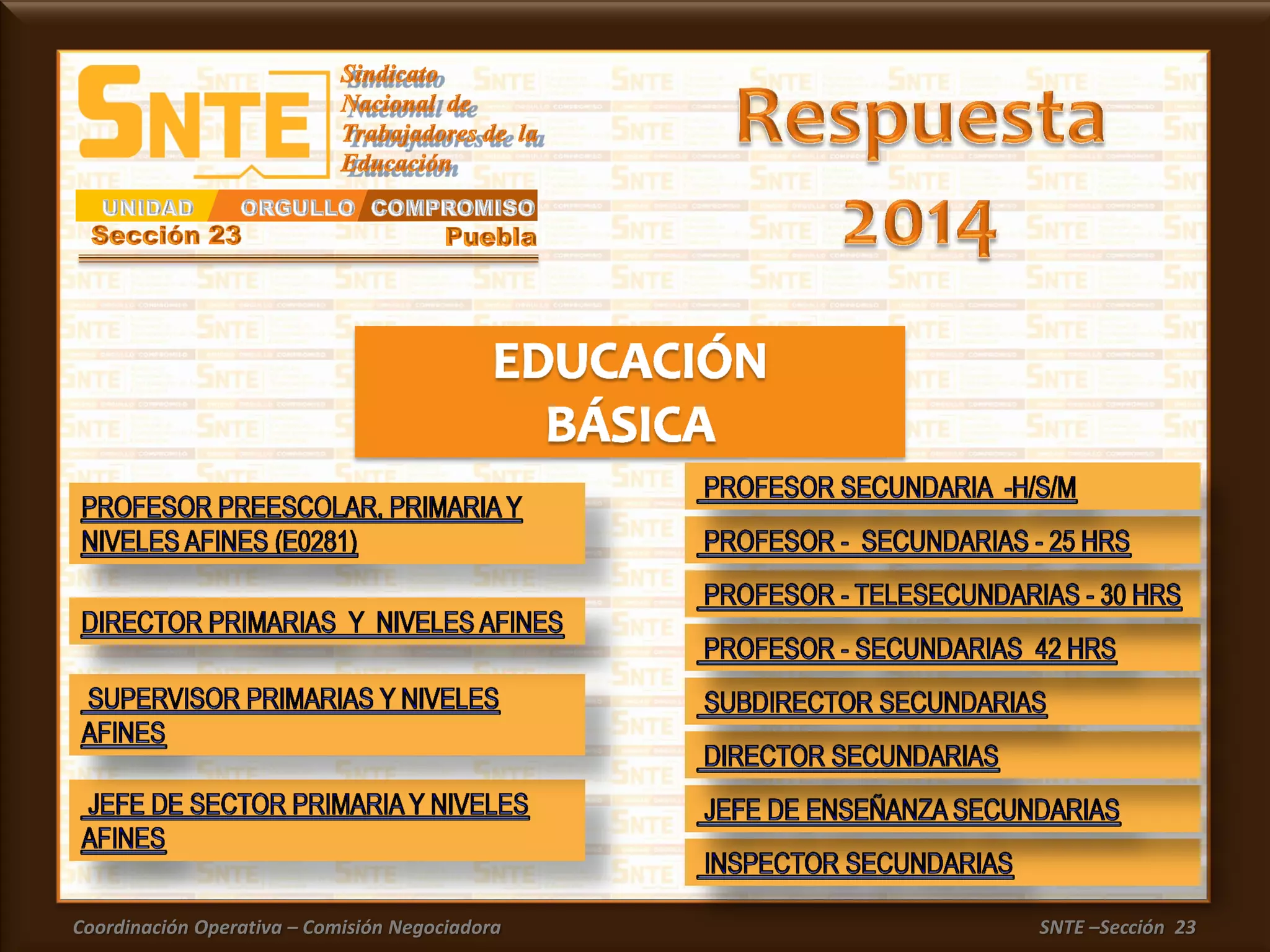 Coordinación Operativa – Comisión Negociadora SNTE –Sección 23
 