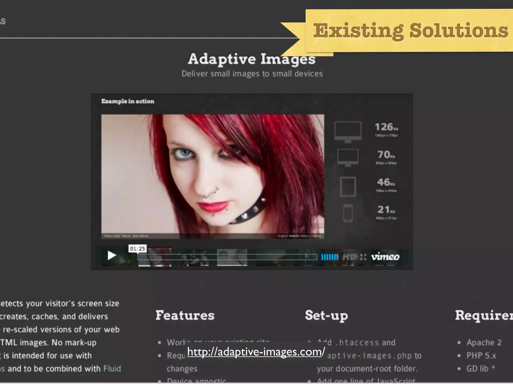 Existing Solutions




adaptive images website




   http://adaptive-images.com/
 