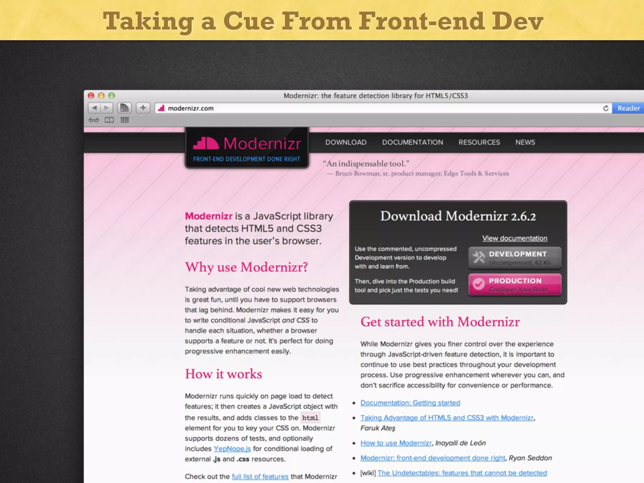 Taking a Cue From Front-end Dev

 