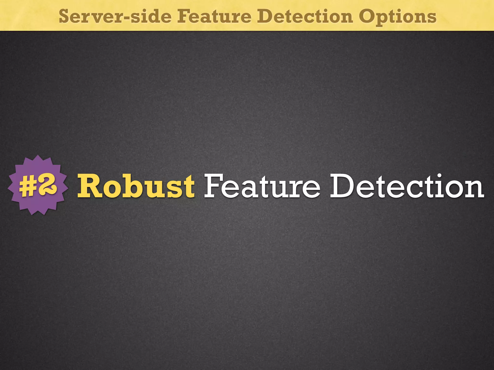 Server-side Feature Detection Options

#2 Robust Feature Detection

 