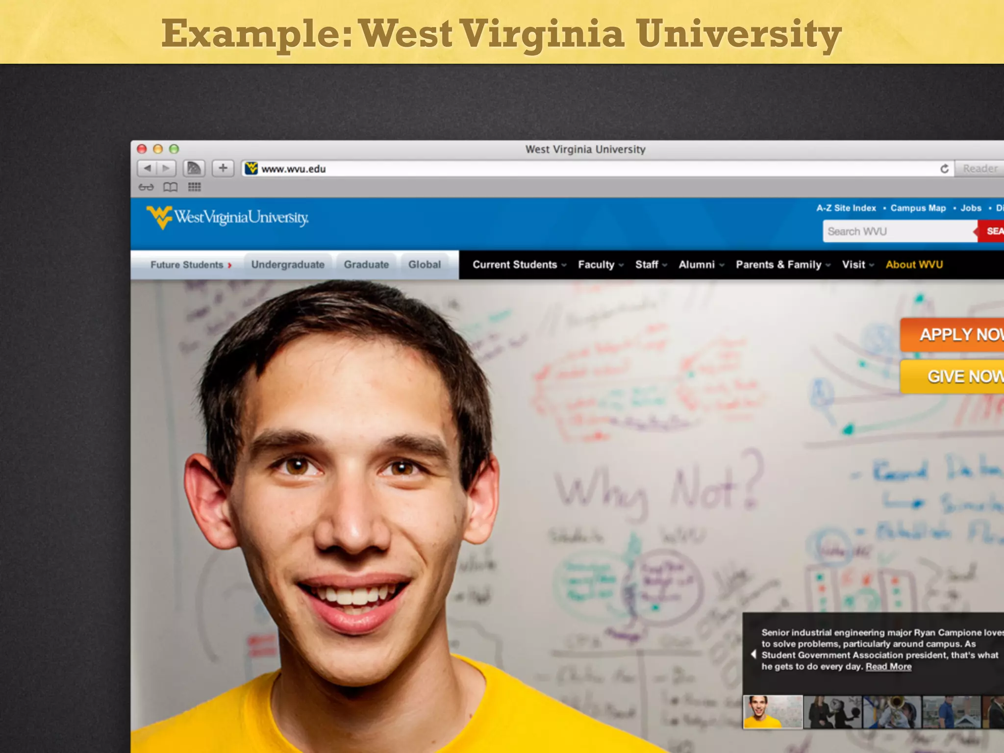 Example: West Virginia University

 