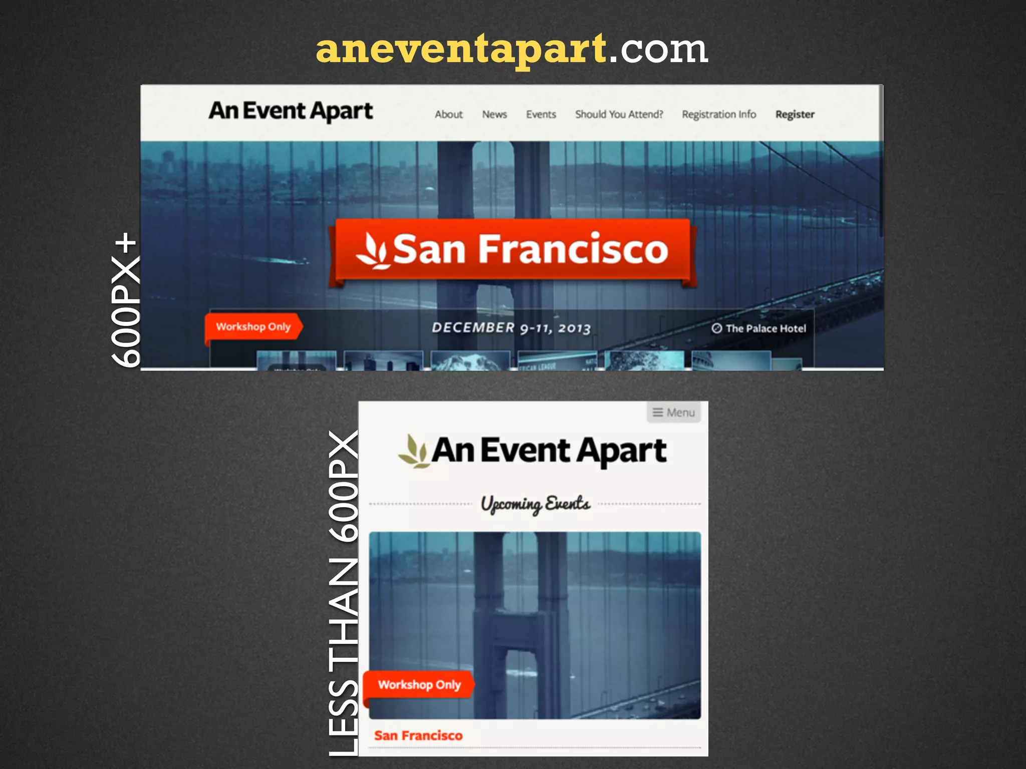 LESS THAN 600PX

600PX+

aneventapart.com

 