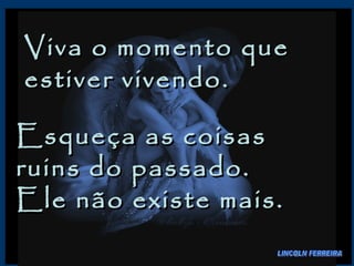 Viva o momento que estiver vivendo.  Esqueça as coisas ruins do passado.  Ele não existe mais.  LINCOLN FERREIRA 