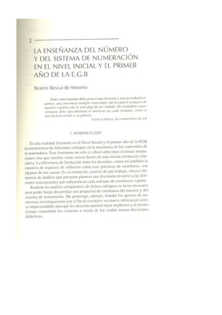 Ressia de Moreno "la enseñanza del número y del sistema de numeración en el nivel inicial"