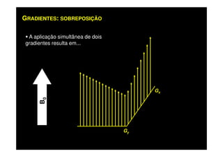 GRADIENTES: SOBREPOSIÇÃO
A aplicação simultânea de dois
gradientes resulta em...
Gy
B0
Gx
 