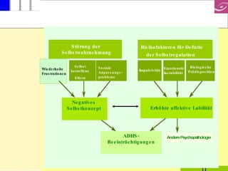Risikofaktoren für Defizite der Selbstregulation Syndrom der Extreme Soziale  Anpassungs- probleme Betroffene  Eltern Wiederholte Frustrationen Biologische  Prädisposition Negatives  Selbstkonzept  Erhöhte affektive Labilität Andere Psychopathologie ADHS-Beeinträchtigungen Störung der  Selbstwahrnehmung Selbst betroffene Eltern Impulsivität Emotionale Instabilität 