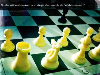 Quelle articulation avec la stratégie d’ensemble de l’établissement ? 
http://www.flickr.com/photos/barbaracoughlin/5325745734/ 
 