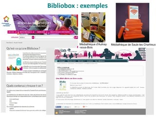 Bibliobox : exemples
Médiathèque d'Aulnay
-sous-Bois
Médiathèque de Saulx les Chartreux
 