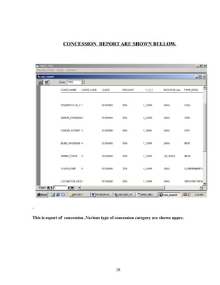 CONCESSION REPORT ARE SHOWN BELLOW.
This is report of concession .Various type of concession category are shown upper.
38
 