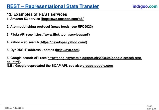 representational state transfer and yahoo Rest (representational state transfer) is an architectural style for developing web services rest is popular due to its simplicity and the fact that it builds upon existing systems and features of the internet's http in order to achieve its objectives, as opposed to creating new standards . representational state transfer and yahoo Rest (representational state transfer) is an architectural style for developing web services rest is popular due to its simplicity and the fact that it builds upon existing systems and features of the internet's http in order to achieve its objectives, as opposed to creating new standards .