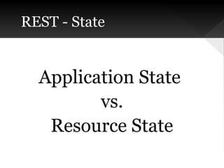 REST - State

Application State
vs.
Resource State

 