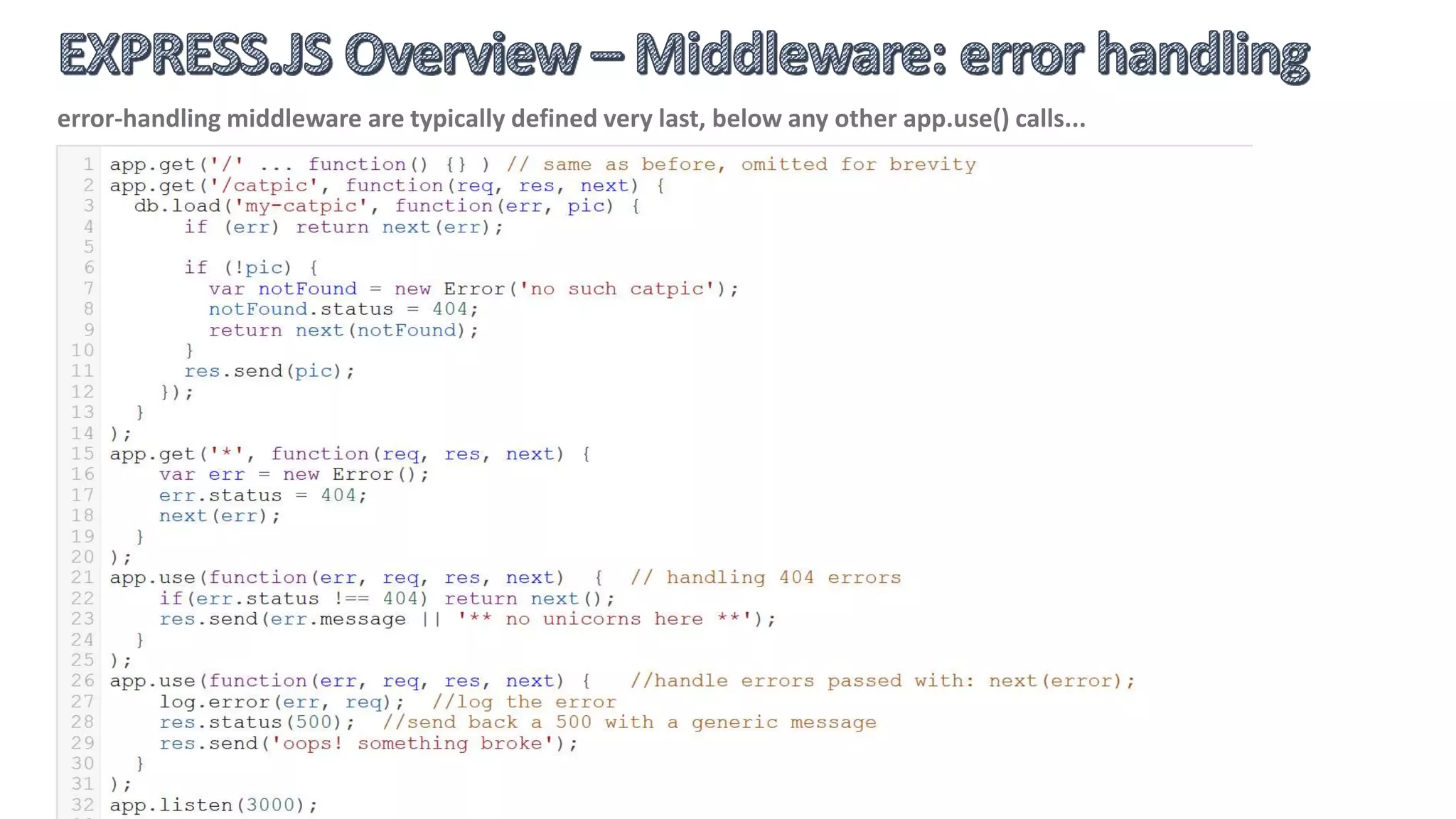 Express.js has great built in capabilities to serve static content. The module is able to also gzip compress and/or
cache served files, too…
*As of 4.x, all of Express' previously included middleware are now in separate repositories. The only included
middleware is: express.static(), used to server static files.
 