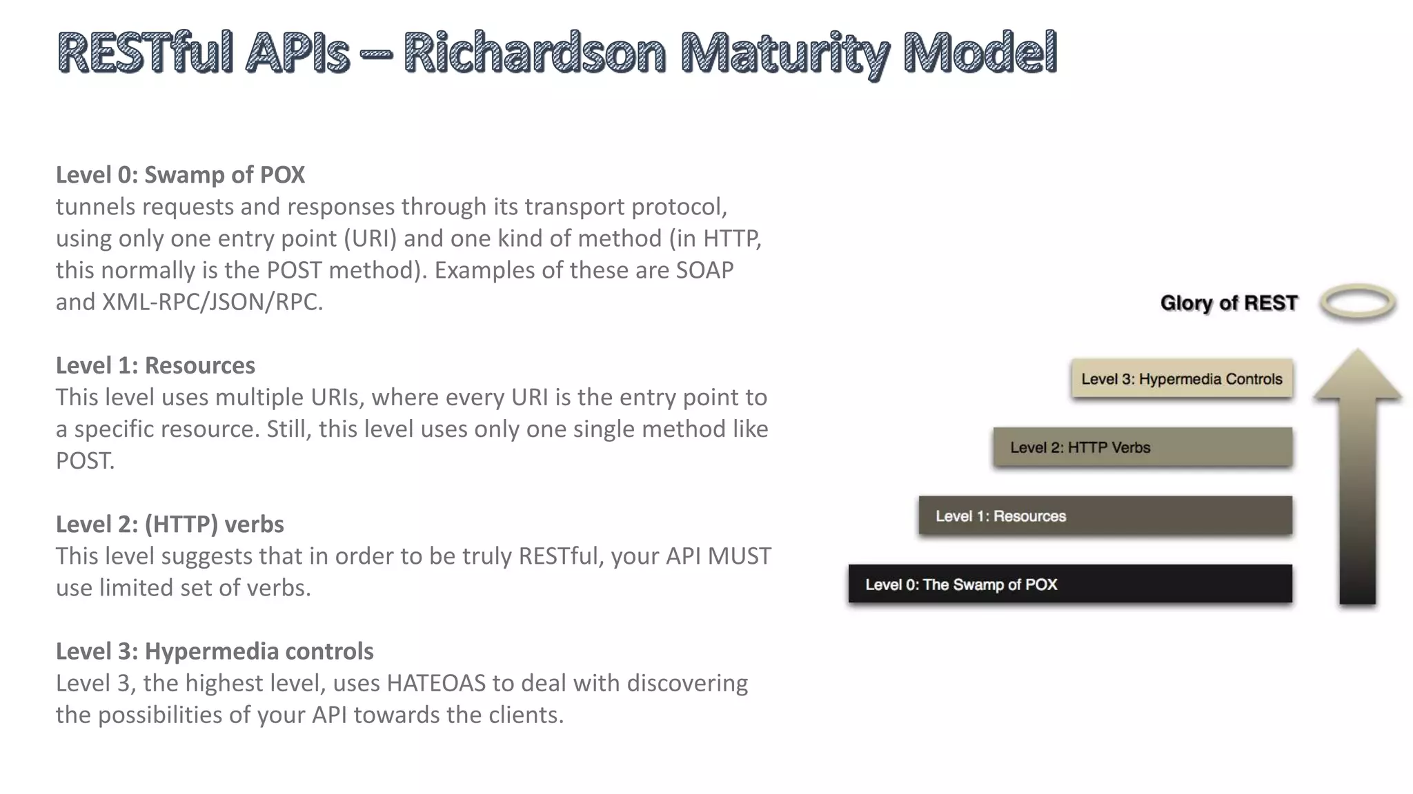 The architectural properties affected by the constraints of the REST architectural style are:[4][6]
- Performance - component interactions can be the dominant factor in user-perceived performance and network efficiency.[7]
- Scalability to support large numbers of components and interactions among components. Roy Fielding, one of the principal
authors of the HTTP specification, describes REST's effect on scalability thus:
REST's client–server separation of concerns simplifies component implementation, reduces the complexity of connector
semantics, improves the effectiveness of performance tuning, and increases the scalability of pure server components. Layered
system constraints allow intermediaries—proxies, gateways, and firewalls—to be introduced at various points in the
communication without changing the interfaces between components, thus allowing them to assist in communication
translation or improve performance via large-scale, shared caching. REST enables intermediate processing by constraining
messages to be self-descriptive: interaction is stateless between requests, standard methods and media types are used to
indicate semantics and exchange information, and responses explicitly indicate cacheability.[4]
Simplicity of interfaces
Modifiability of components to meet changing needs (even while the application is running)
Visibility of communication between components by service agents
Portability of components by moving program code with the data
Reliability is the resistance to failure at the system level in the presence of failures within components, connectors, or data[7]
 