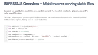 The express.Router class can be used to create modular mountable route handlers. A Router instance is a complete
middleware and routing system; for this reason it is often referred to as a “mini-app”
And then
 