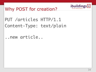 Why POST for creation?

PUT /articles HTTP/1.1
Content-Type: text/plain

..new article..




                           34
 