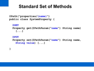 Resources are identified by URIs Resource == Java class POJO 