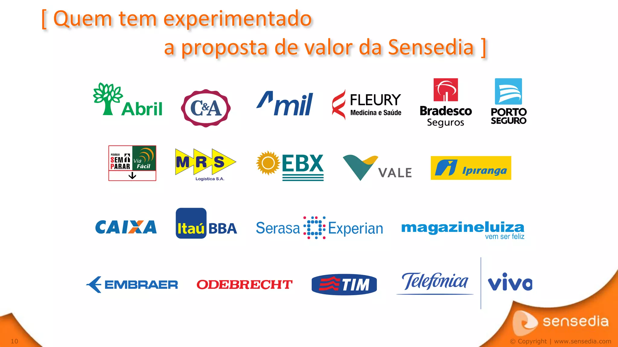 [ Quem tem experimentado
                a proposta de valor da Sensedia ]




10                                                  © Copyright | www.sensedia.com
 