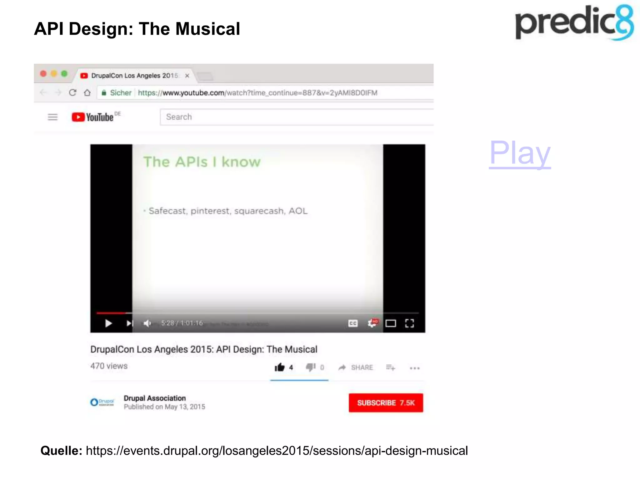 API Design: The Musical
Quelle: https://events.drupal.org/losangeles2015/sessions/api-design-musical
Play
 