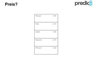 Preis?
Mango 1,99
Kiwi 2,10
Apfel 1,99
Banane 0,79
Pfirsich 1,29
 