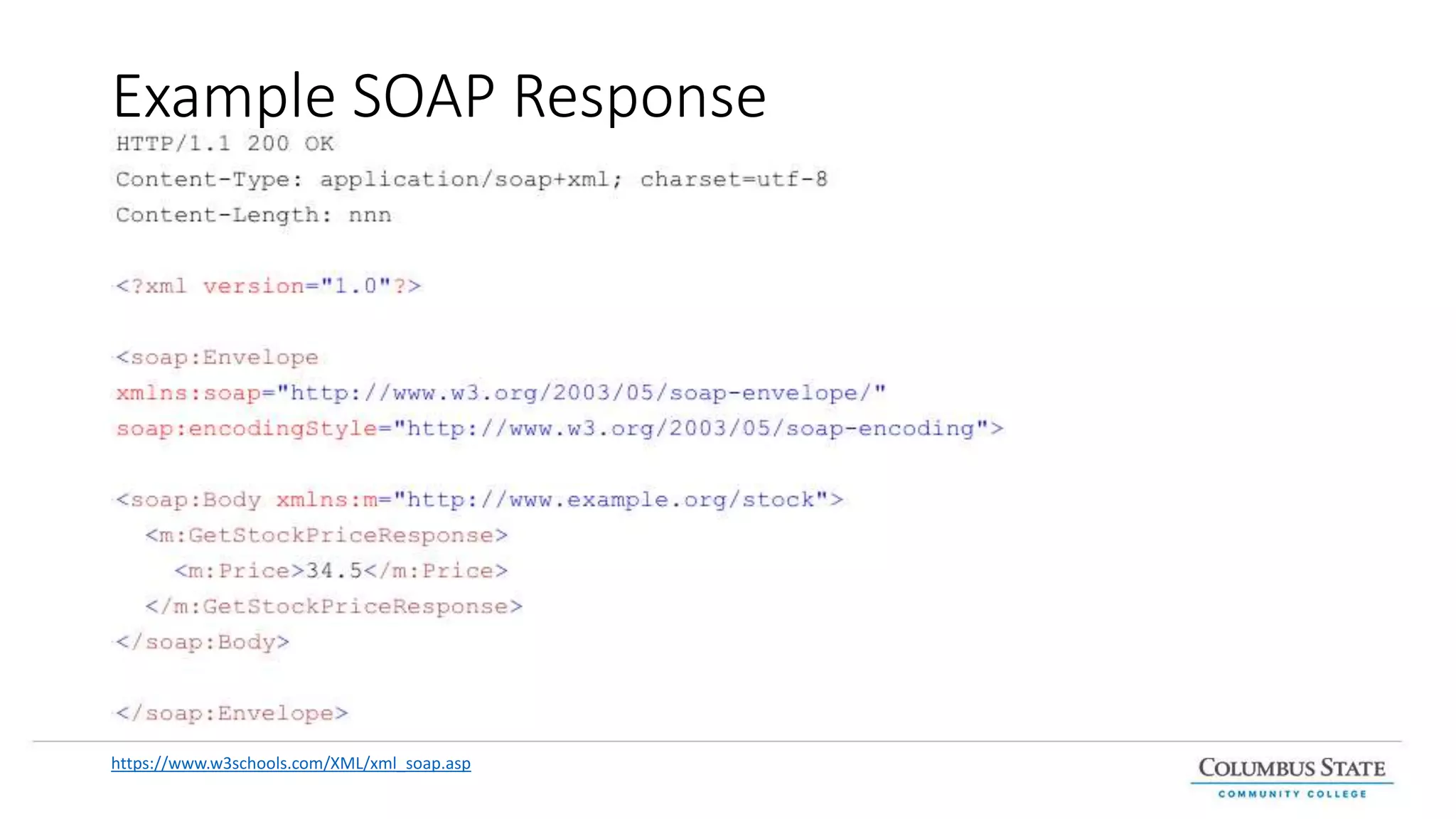 Example SOAP Response
https://www.w3schools.com/XML/xml_soap.asp
 