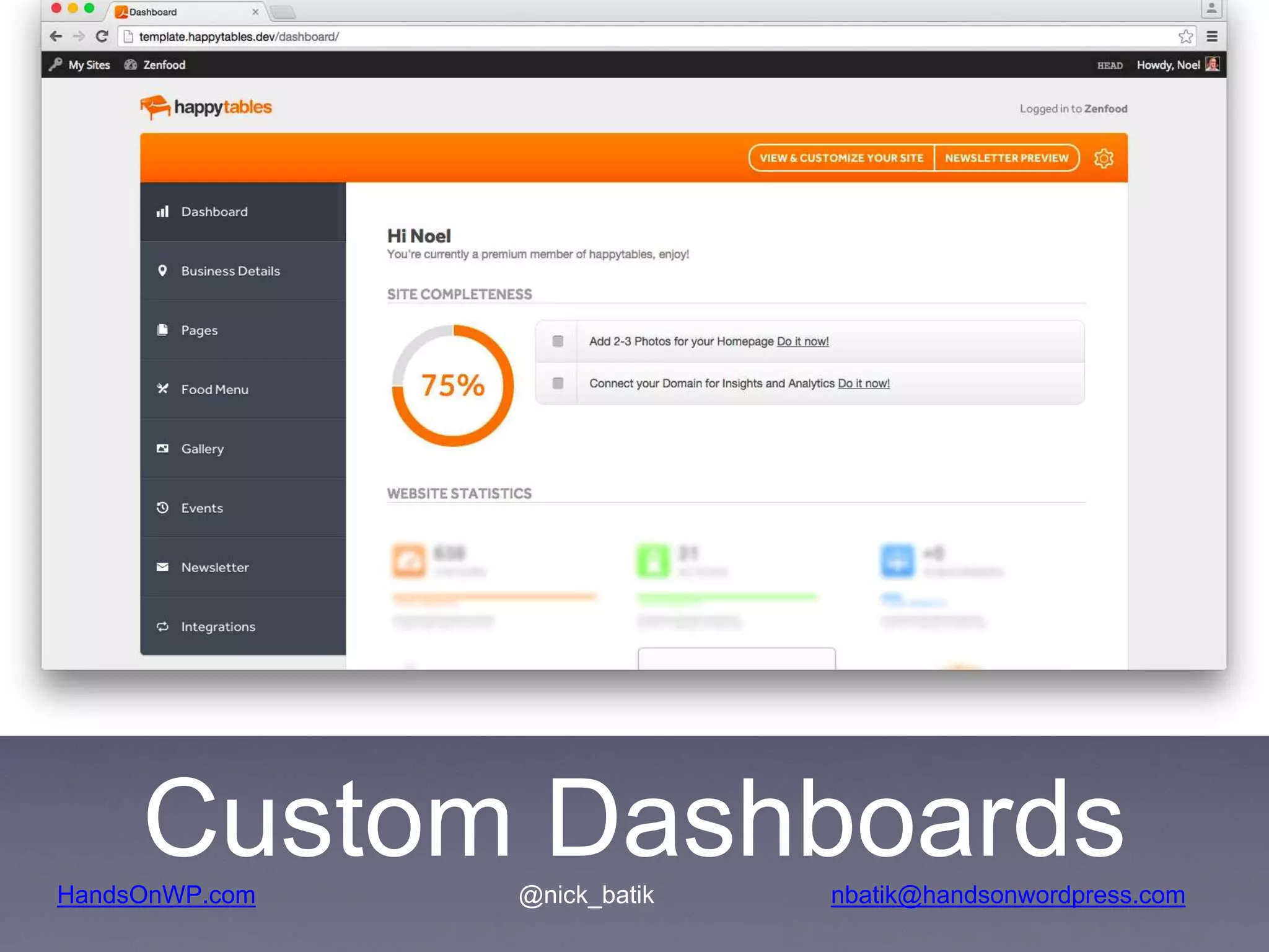 HandsOnWP.com @nick_batik nbatik@handsonwordpress.com Custom Dashboards 