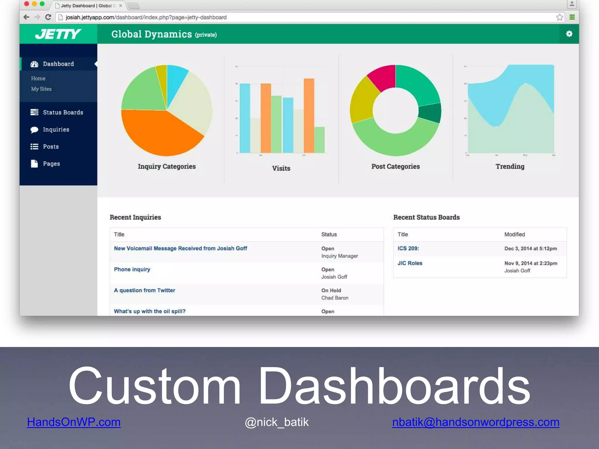 HandsOnWP.com @nick_batik nbatik@handsonwordpress.com Custom Dashboards 