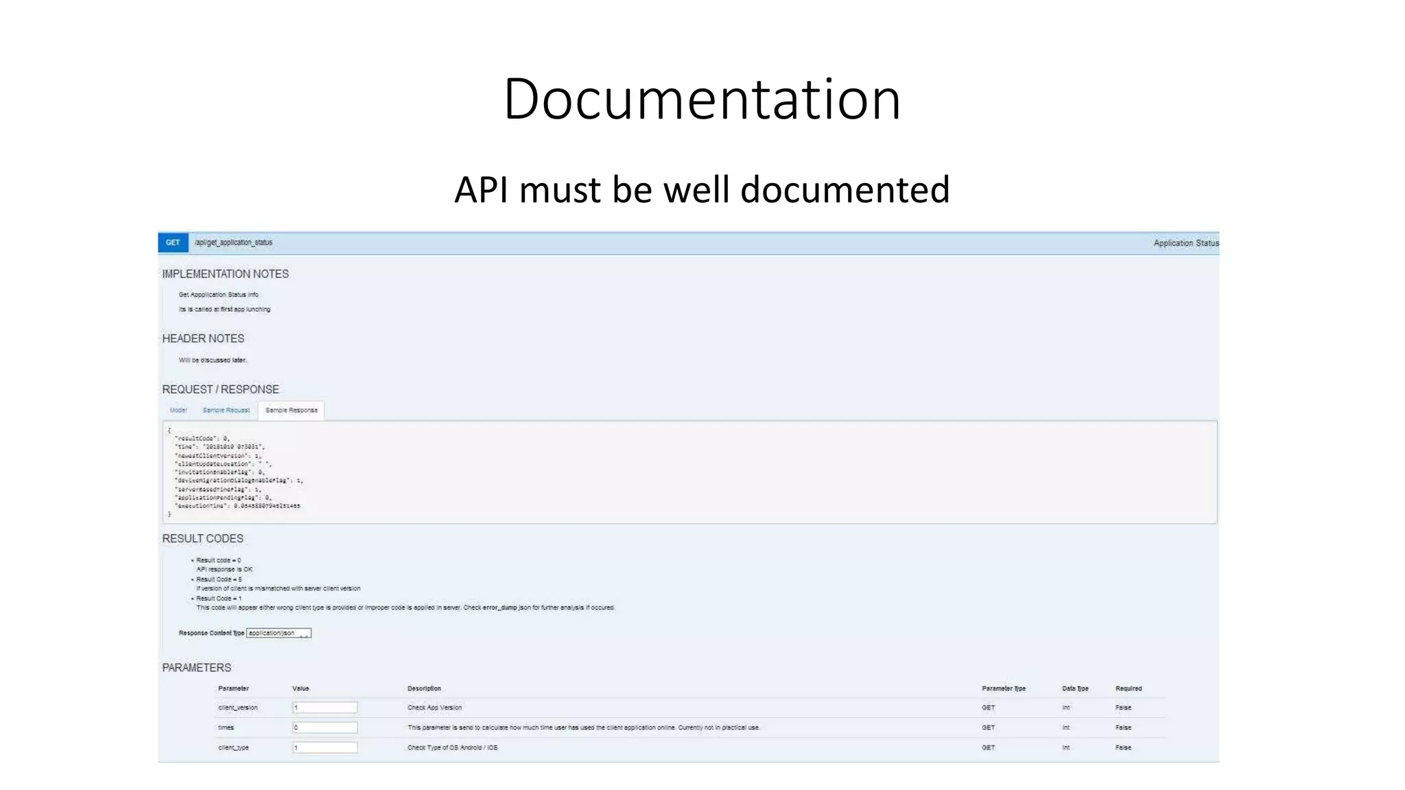 Documentation API must be well documented 