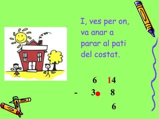 I, ves per on,
va anar a
parar al pati
del costat.
6 14
- 3 8
6
 