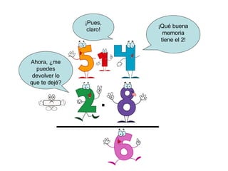 ¡Pues,
                         ¡Qué buena
                claro!
                           memoria
                          tiene el 2!


Ahora, ¿me
  puedes
 devolver lo
que te dejé?


                     .
 