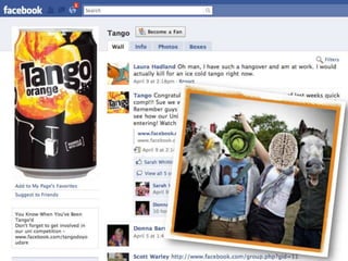 5 framgångsfaktorerAnknytning till andra plattformerFöretagets webbsida, andra sociala medierSkapa en resursGe dina kunder ett mervärde!Erbjud dina kunder förmåner för att gilla (”like”)Ge dem förmåner som engagerar och hjälper bygga communitynUnderstöd och notera sådant som berör ditt brandLåt dina kunder använda ditt brand så länge det ger positiv synlighetEn levande sidaAnalysera kontinuerligt att sidan är ändamålsenlig och tidsenlig för din målgrupp