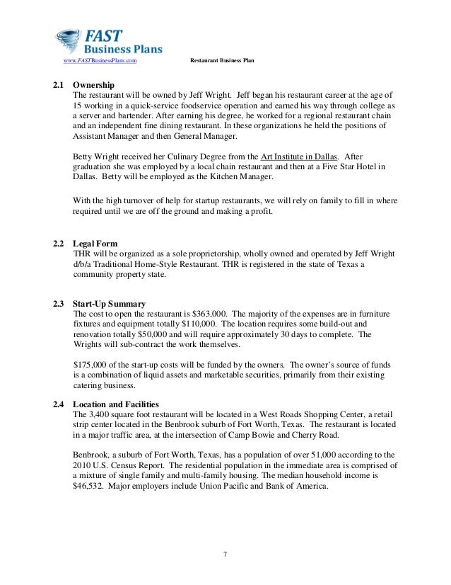 Business plan ownership legal structure