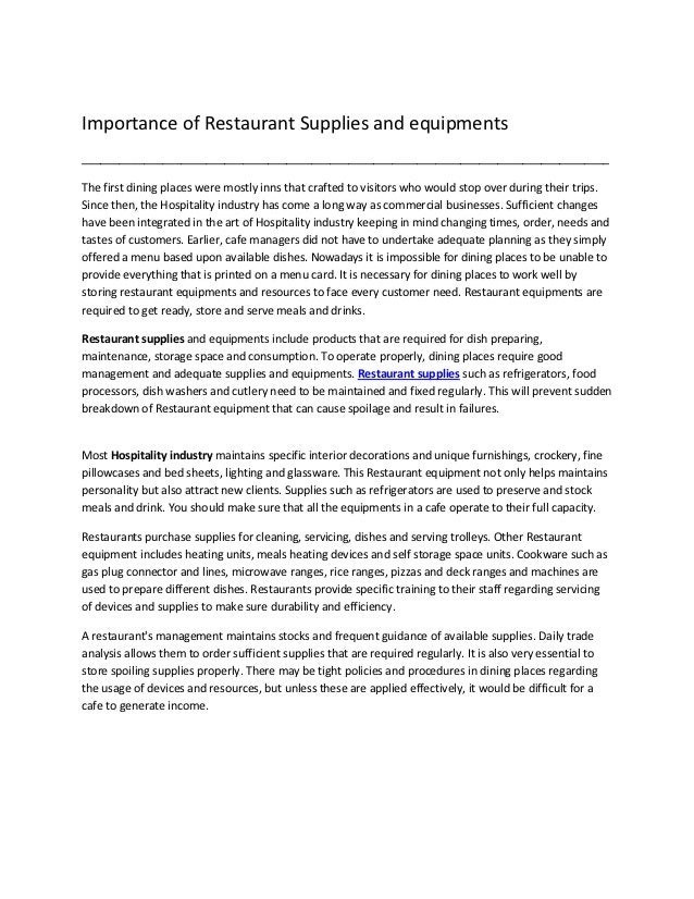 Importance of Restaurant Supplies and equipments