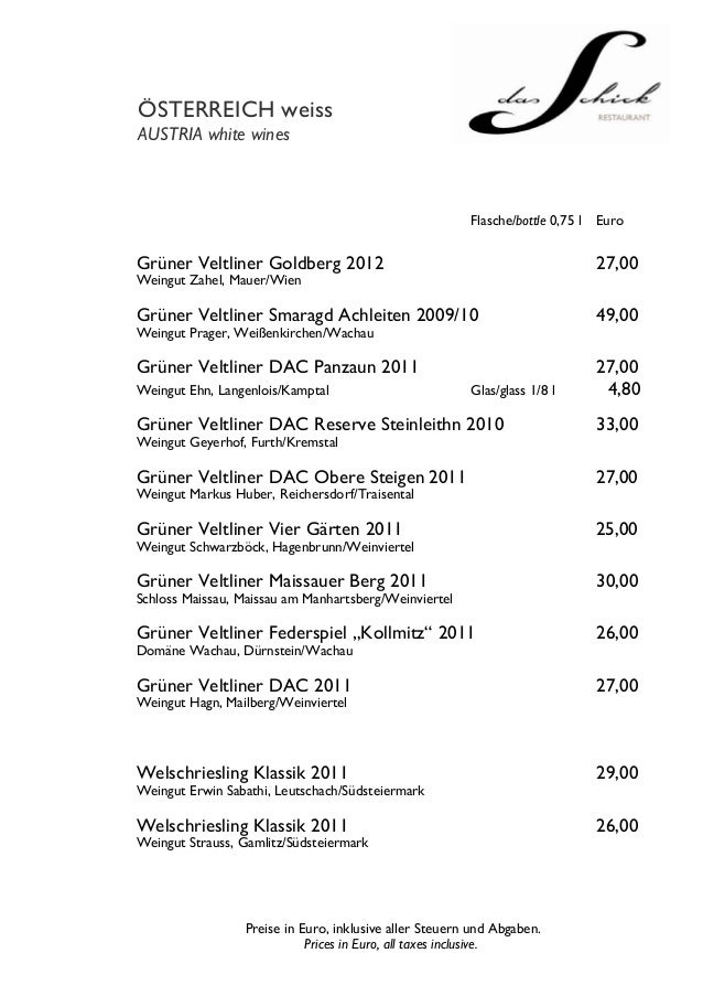 restaurant wine list