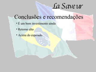 Conclusões e recomendações É um bom investimento ainda  Retorno alto Acima do esperado 