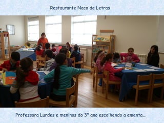 Restaurante Naco de Letras




Professora Lurdes e meninos do 3º ano escolhendo a ementa…
 