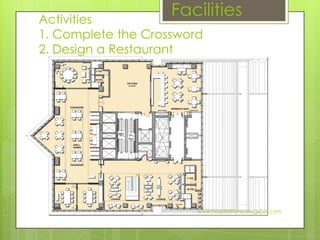 Activities
                    Facilities
1. Complete the Crossword
2. Design a Restaurant




                        www.hospitalitynu.blogspot.com
 