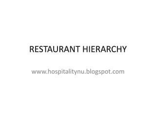 RESTAURANT HIERARCHY
www.hospitalitynu.blogspot.com
 