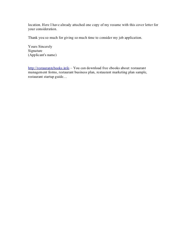 cover letter for restaurant jobs