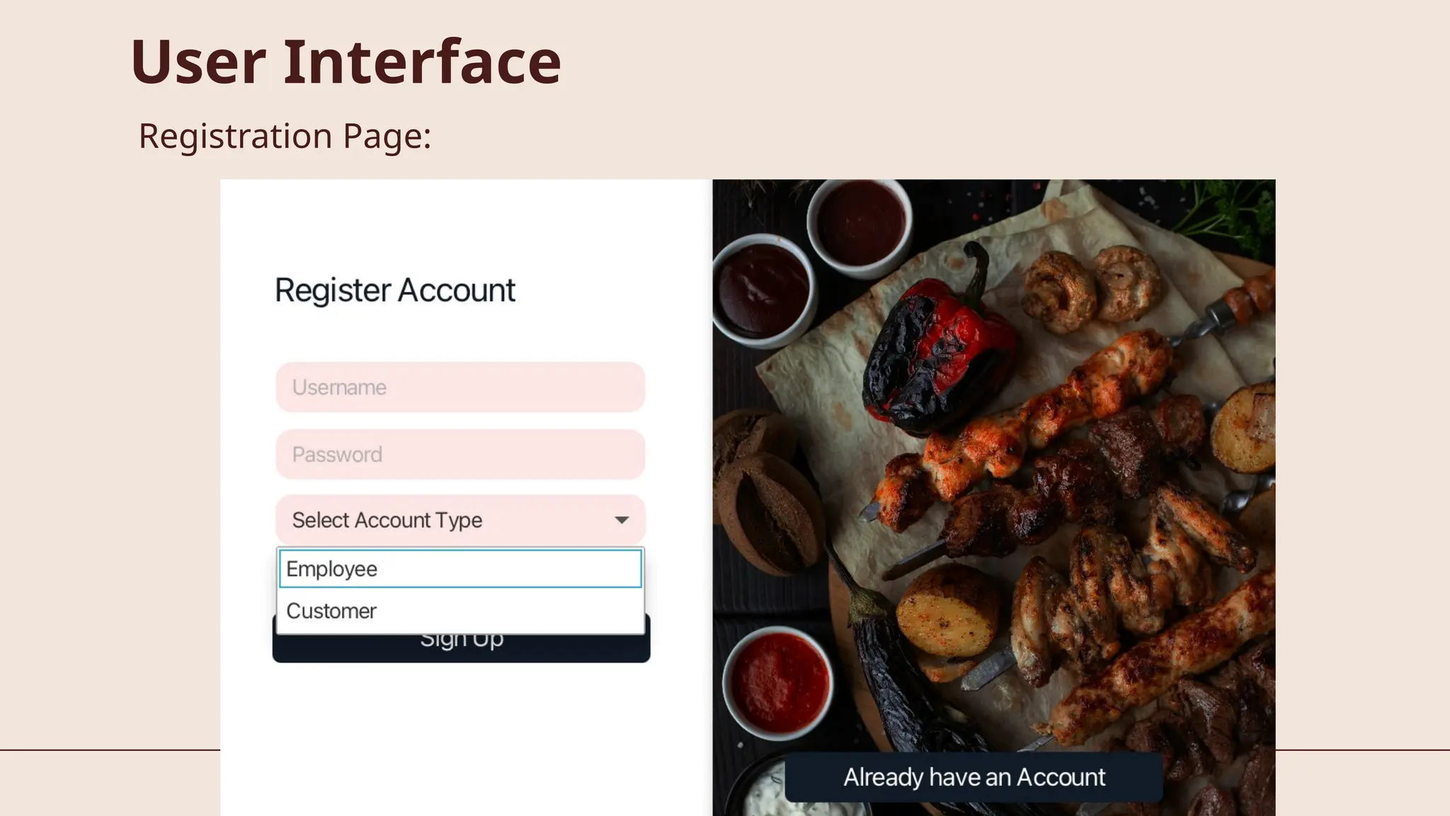 User Interface
Registration Page:
 