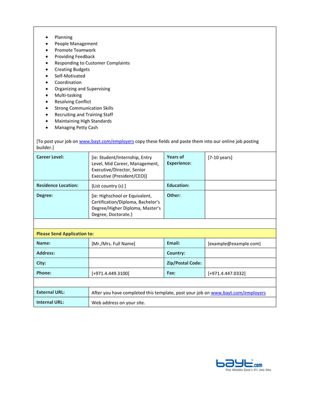 Restaurant Manager Job Description Template By Bayt Restaurant Manager Job Description Template By Bayt