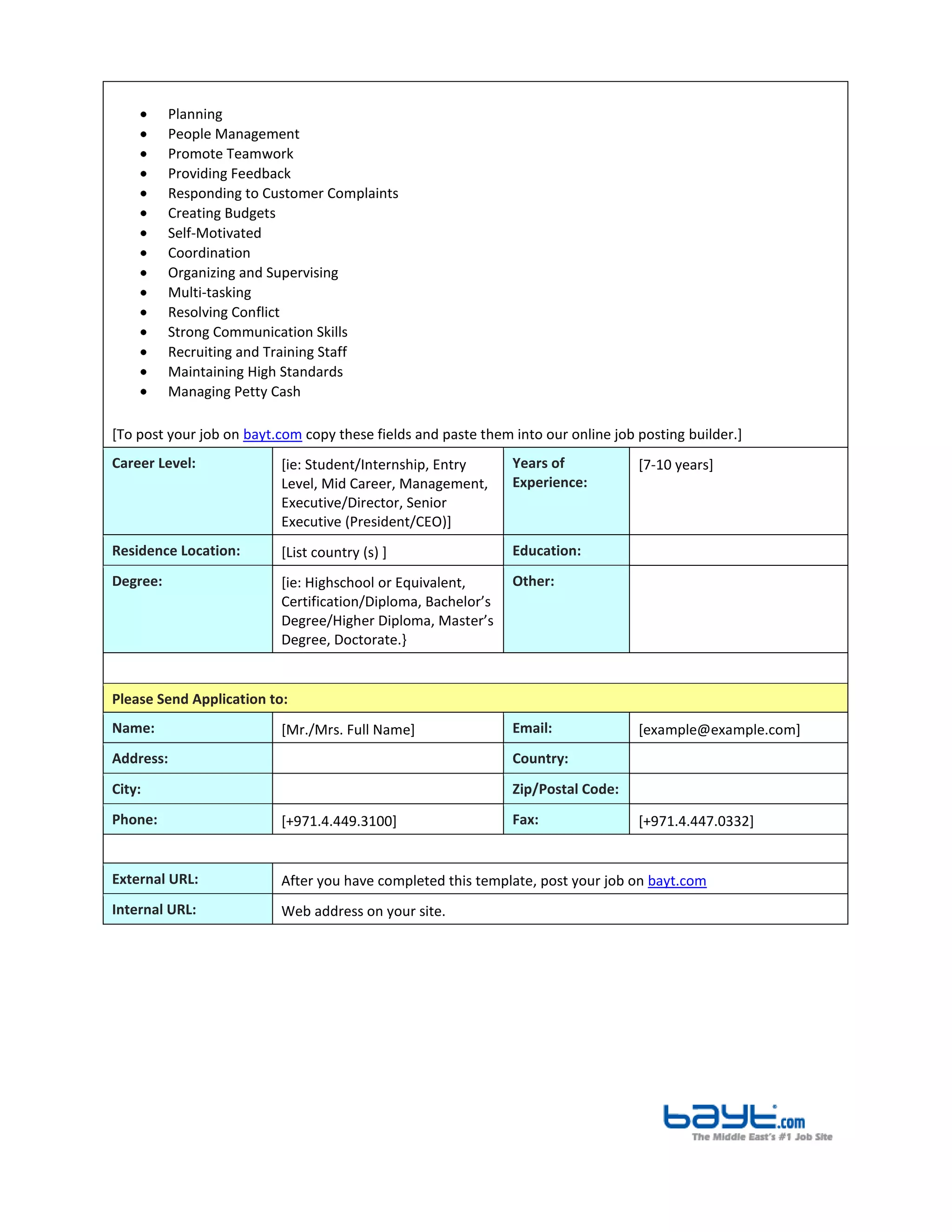 Restaurant Manager Job Description Template by Bayt.com