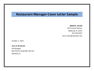 restaurant district manager cover letter