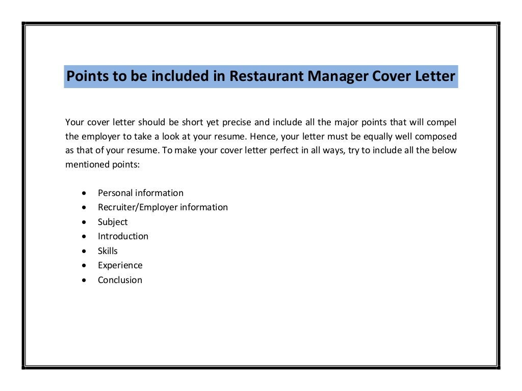 Restaurant manager cover letter sample pdf